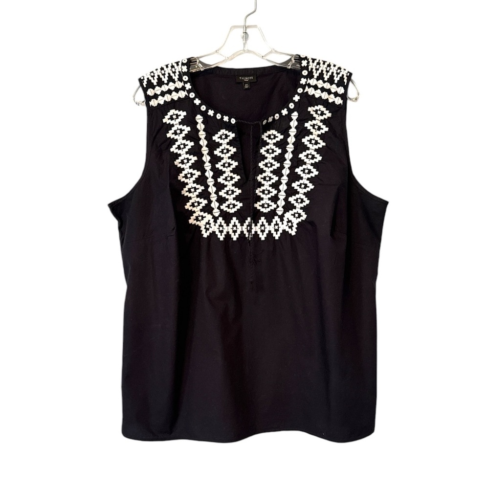 Talbots Sleeveless Embroidered Top Navy